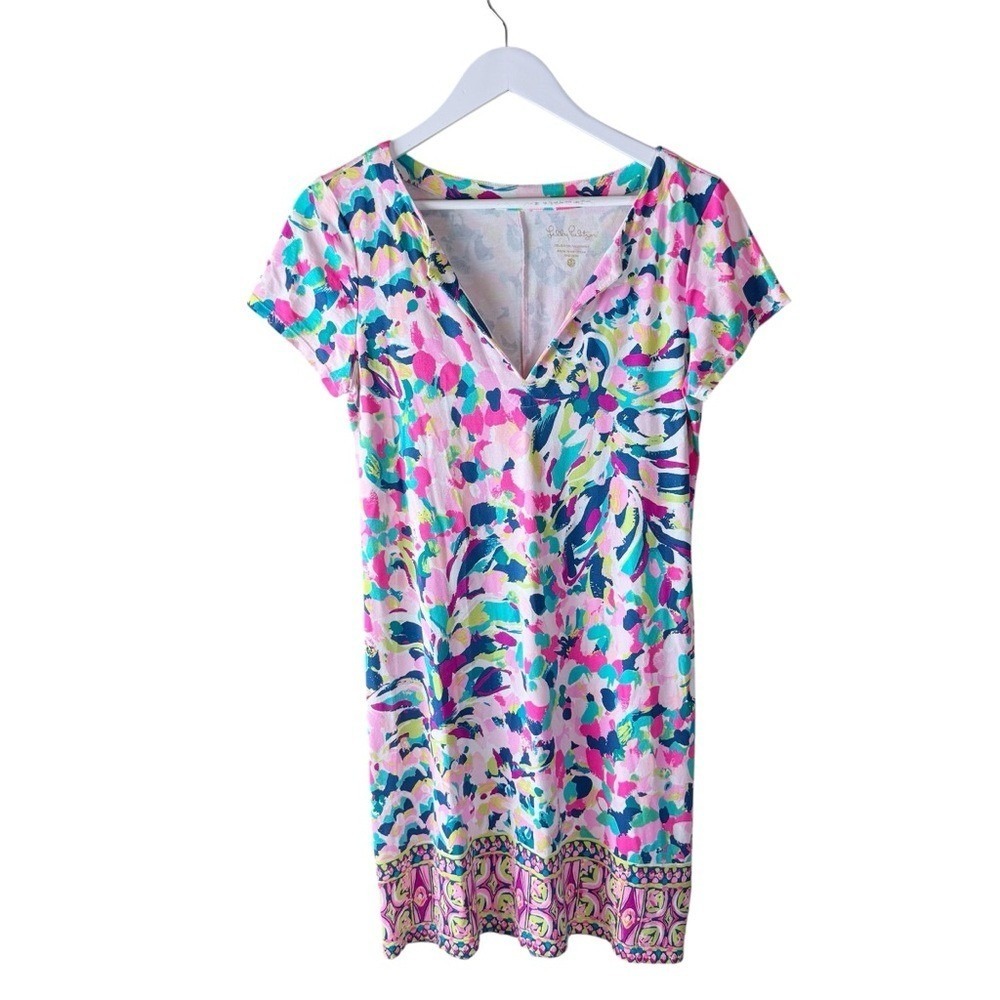 Lilly Pulitzer Sophiletta Abstract Floral Notched V-Neck T-Shirt Dress Medium